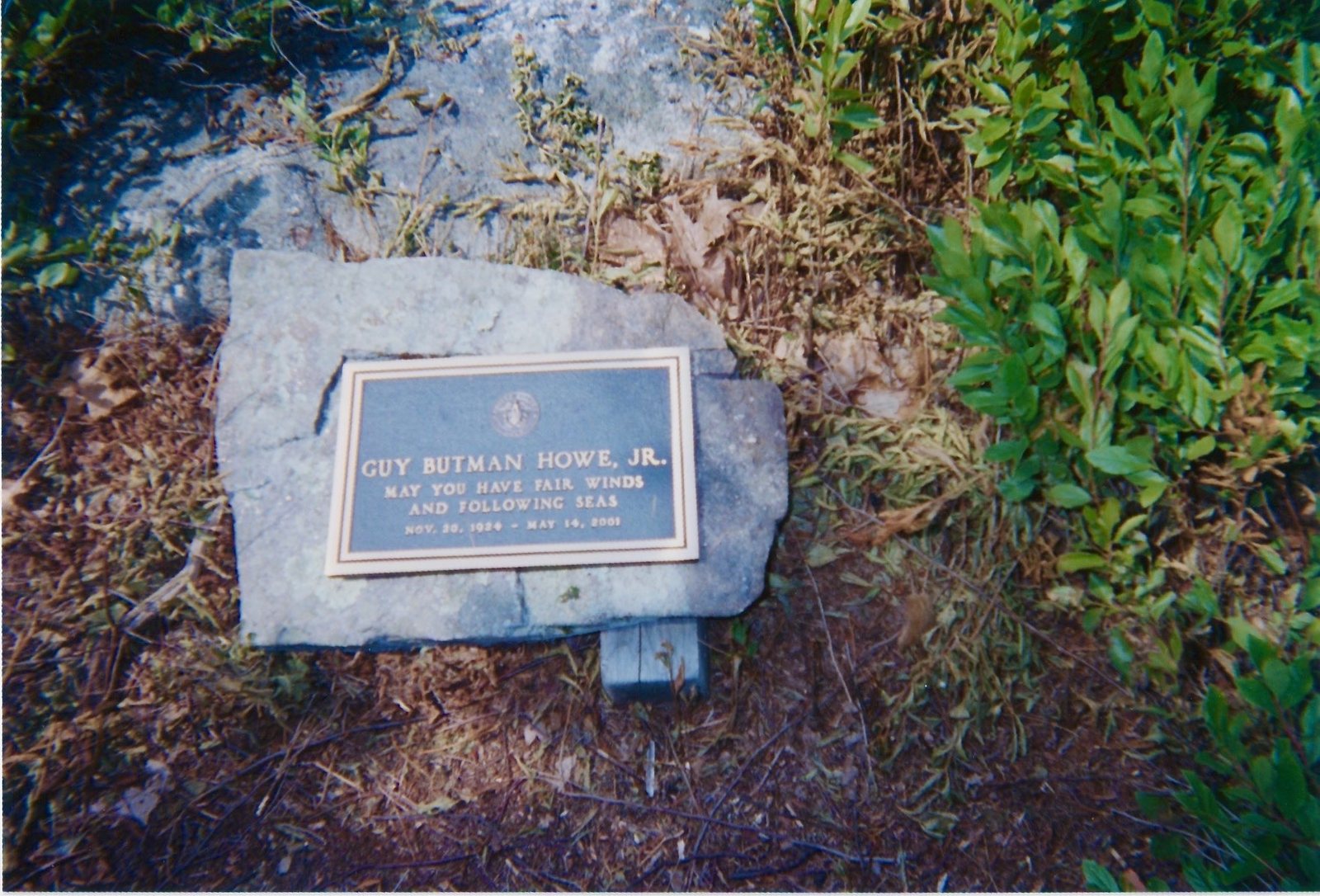 The plaque on the ledge above the dock: fair winds and following seas