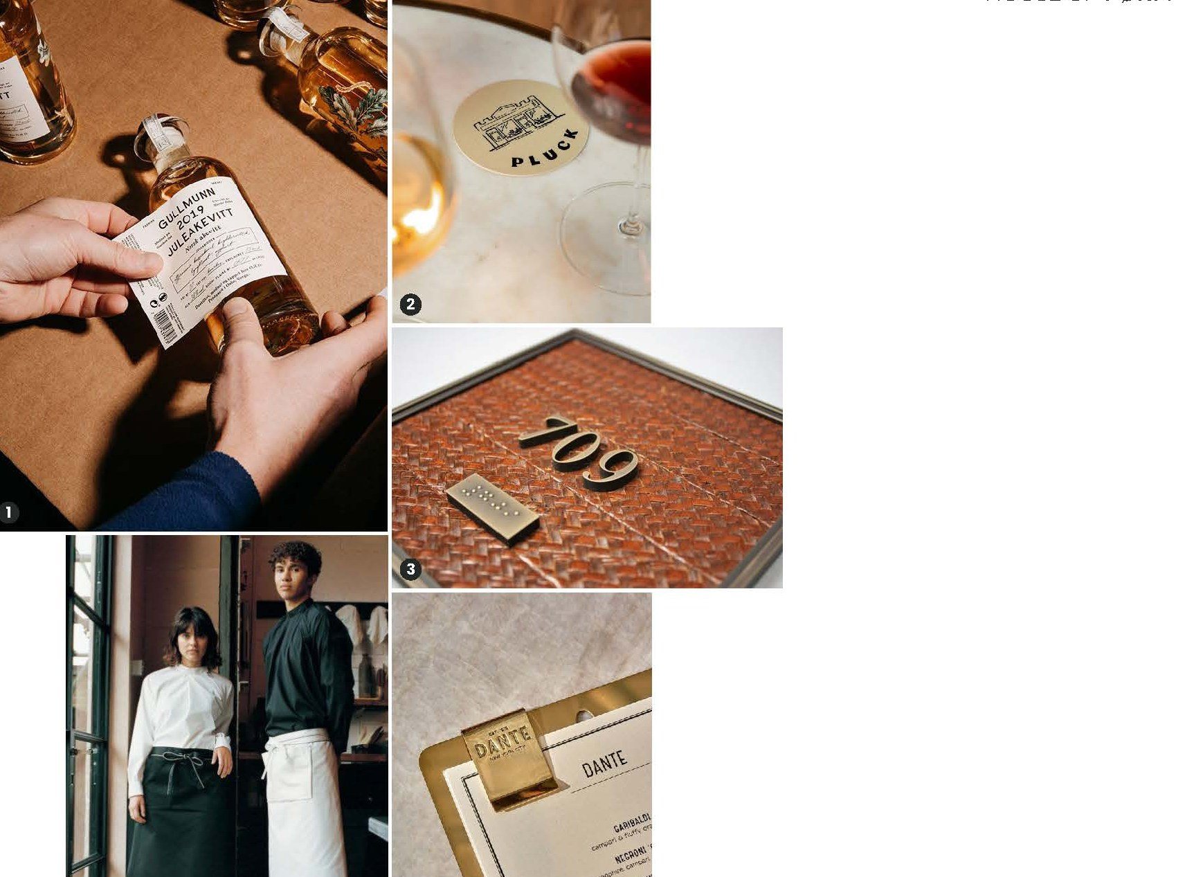 Branding: keepsake liquor, brass room numbers, the uniform