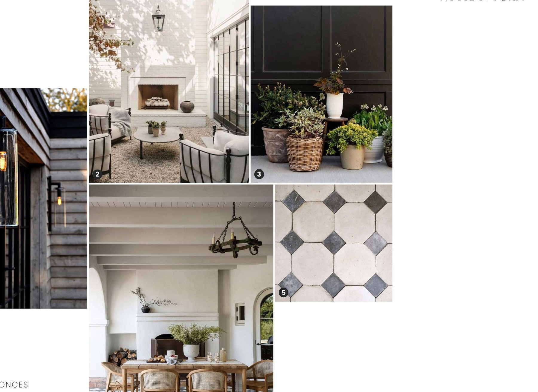 Porch and deck: natural siding, bronze sconces, a fireplace lounge